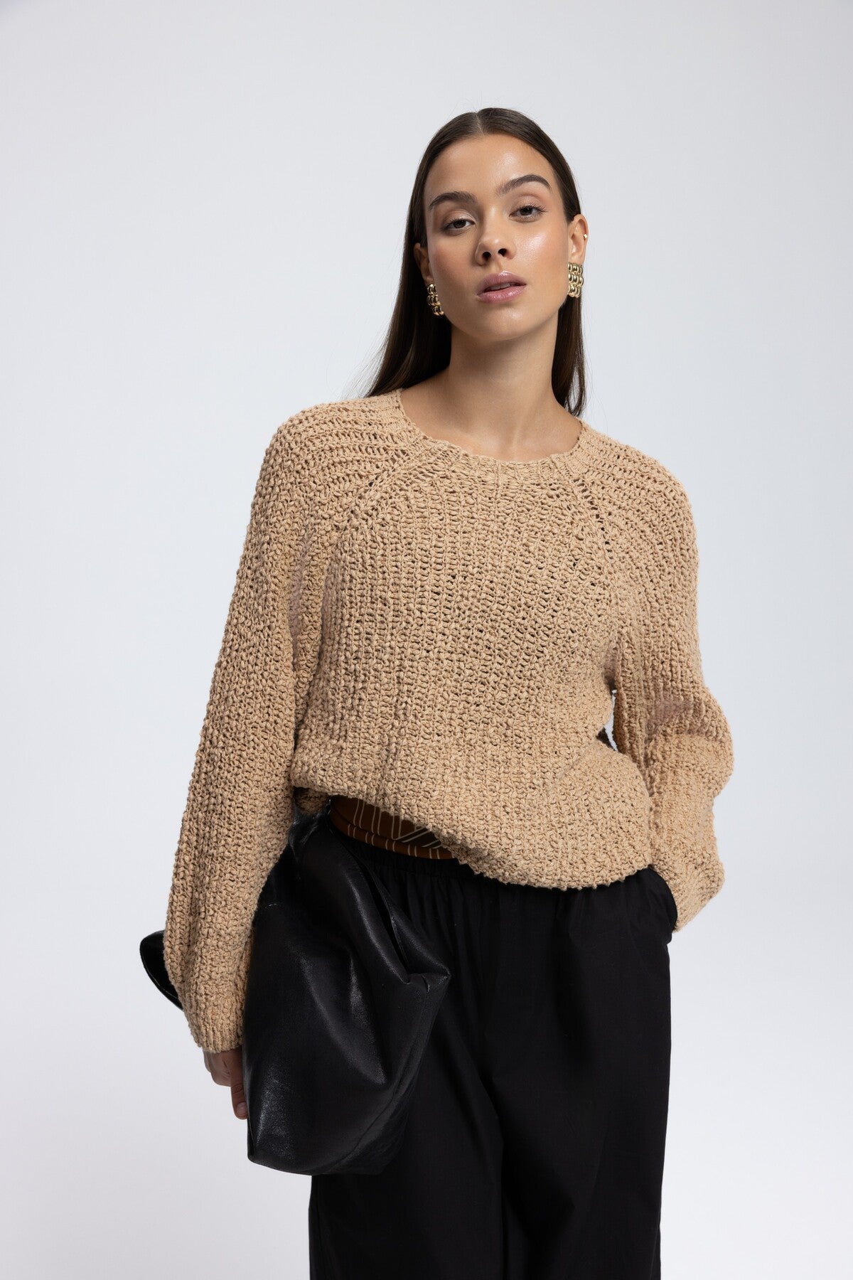 Latte Crew Neck Mustard Knitwear Sweater
