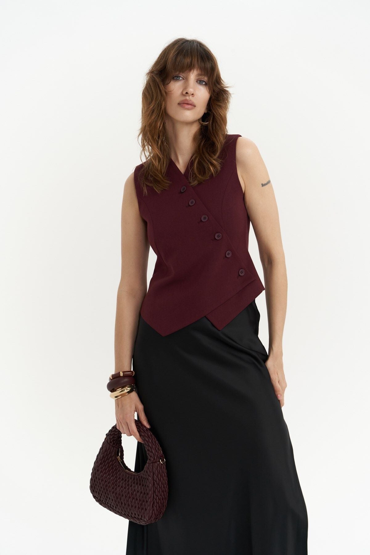 Trappe Burgundy Asymmetrical Vest