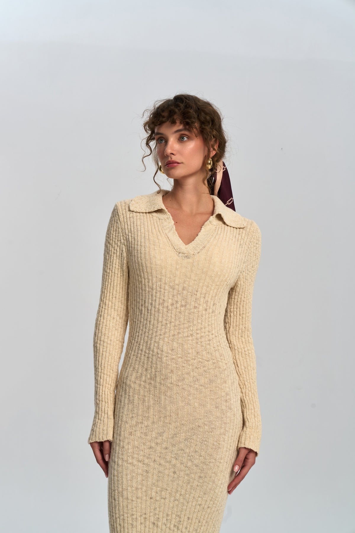 Eloria Polo Yaka Beige Dress Elbise