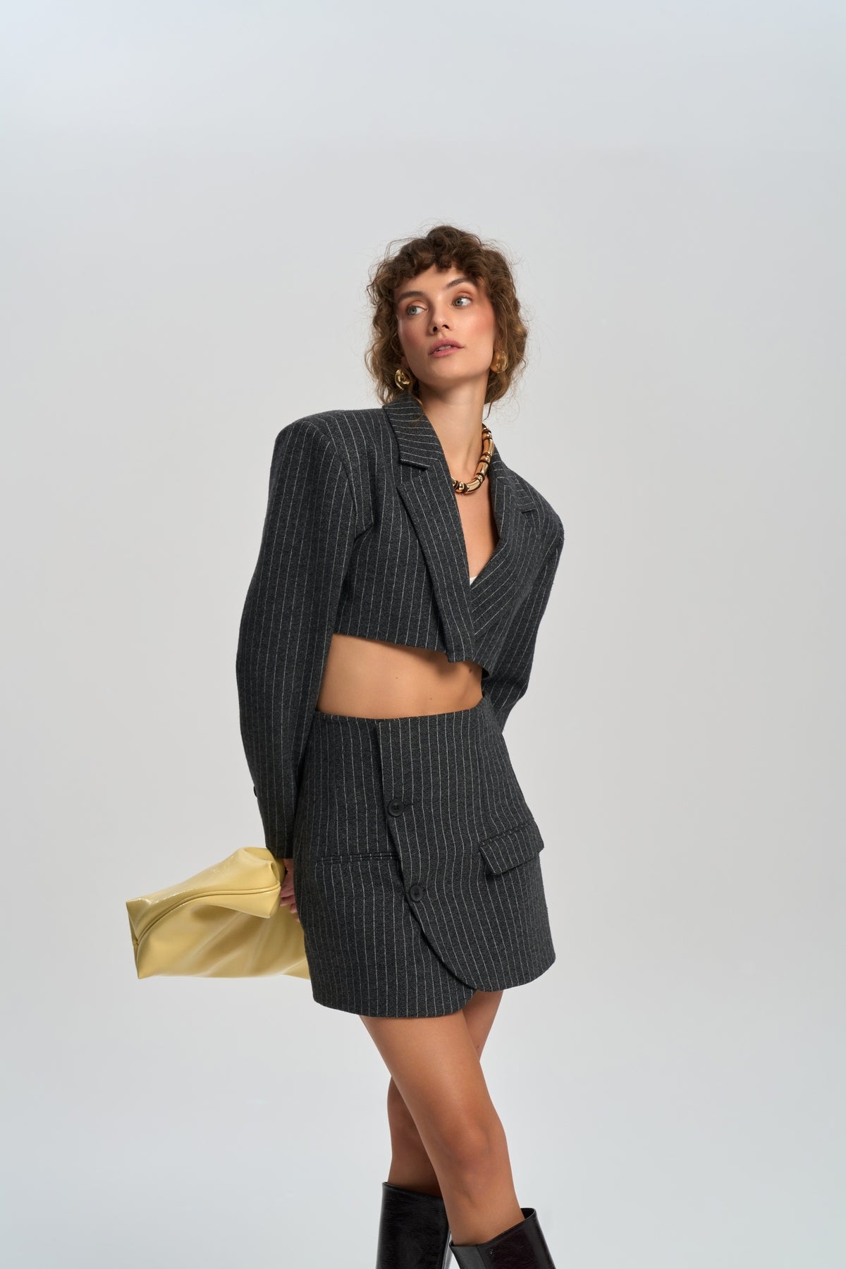 Elegant Anthracite Jacket-Skirt Set