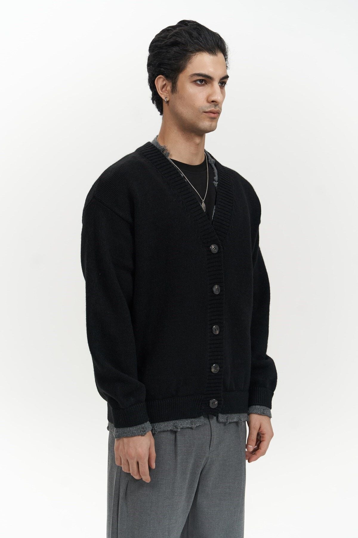 Raid Double Collar Black Men's Knitwear Sweater