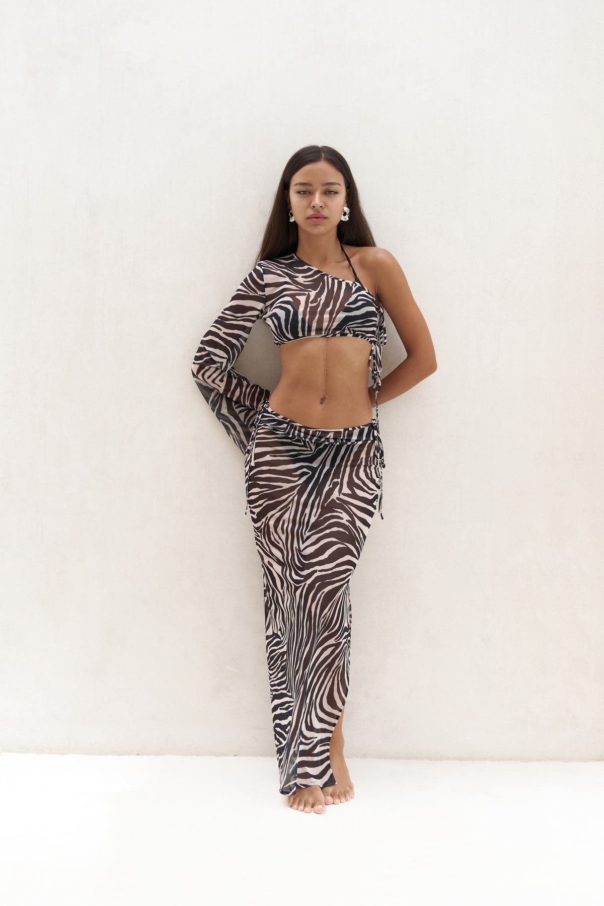 Efthimos One Shoulder Black Crop Skirt Set