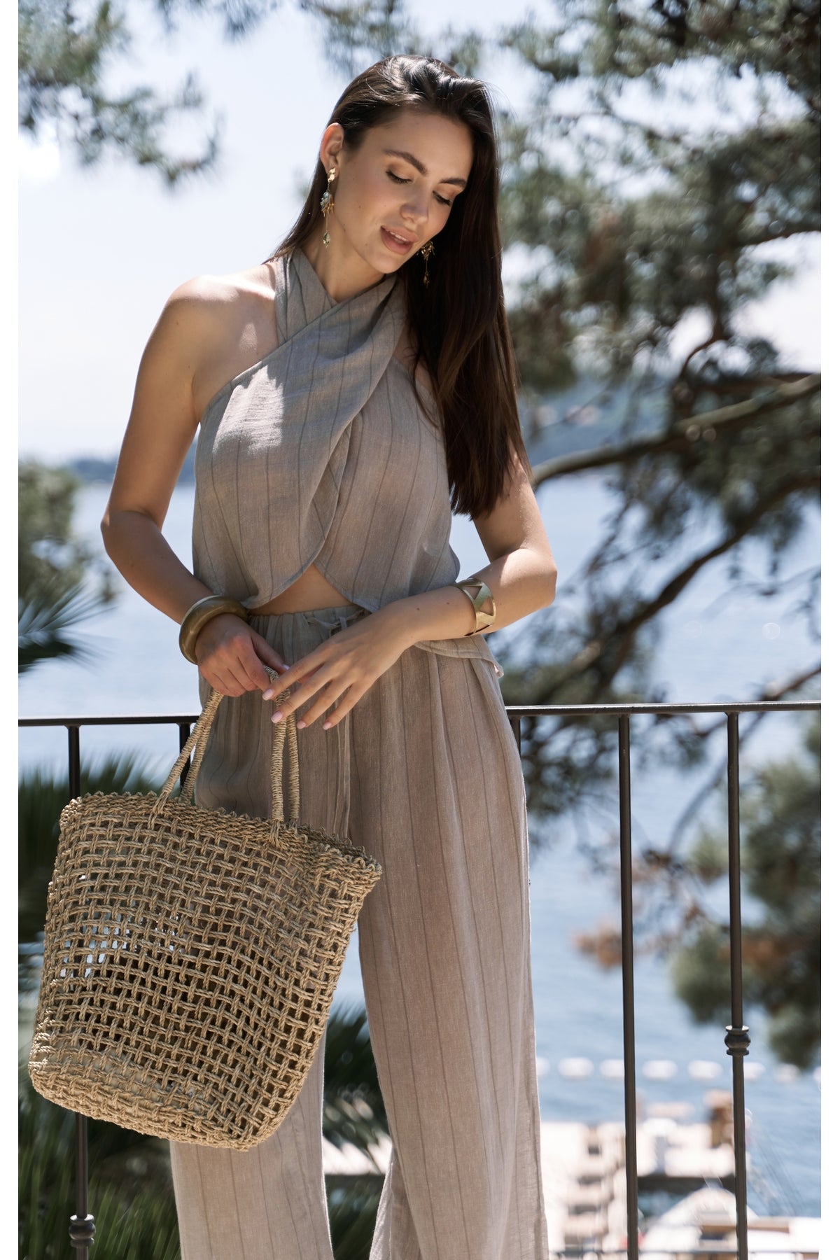 Cadhas Halter Neck Mink Crop Trousers Set