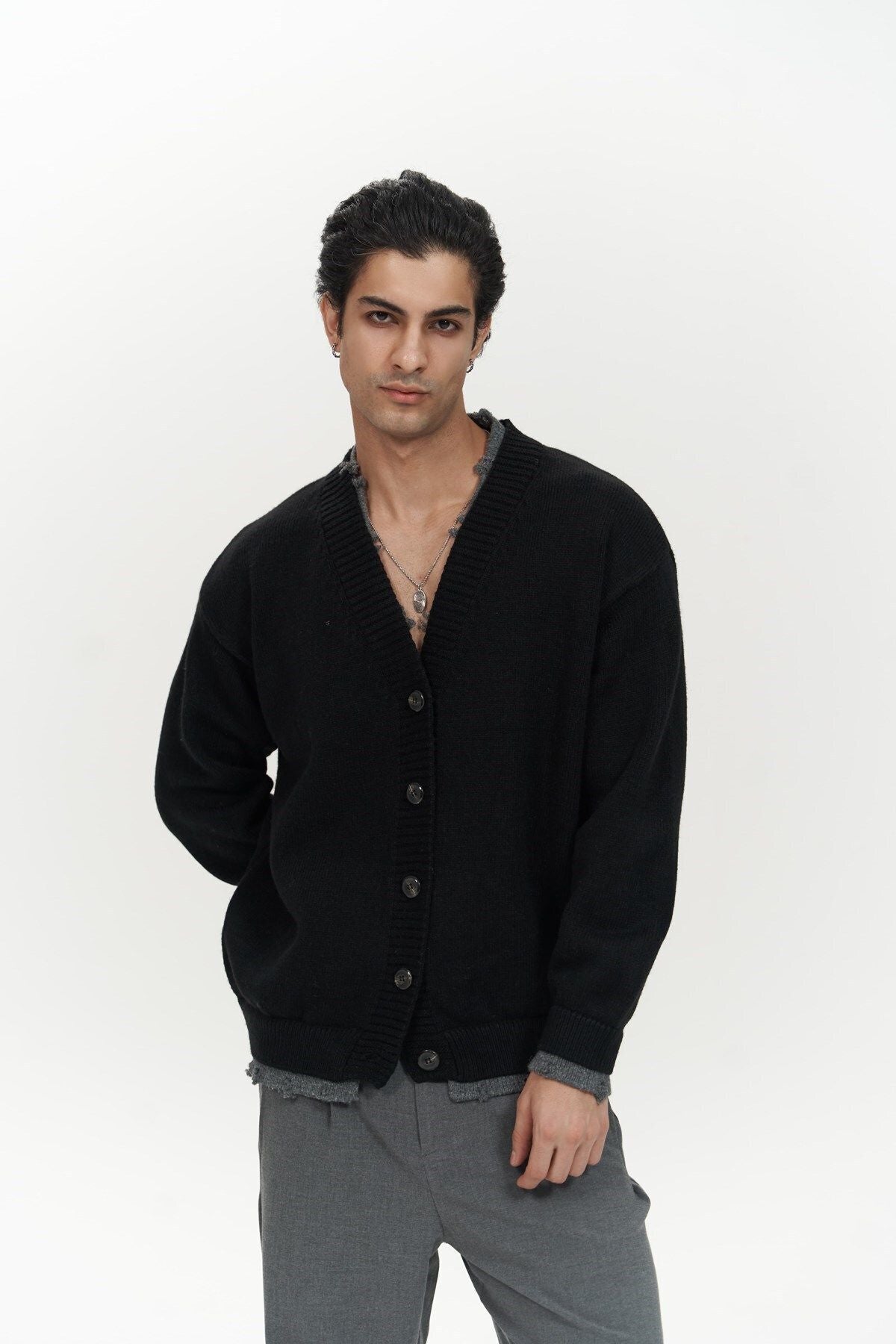 Raid Double Collar Black Men's Knitwear Sweater