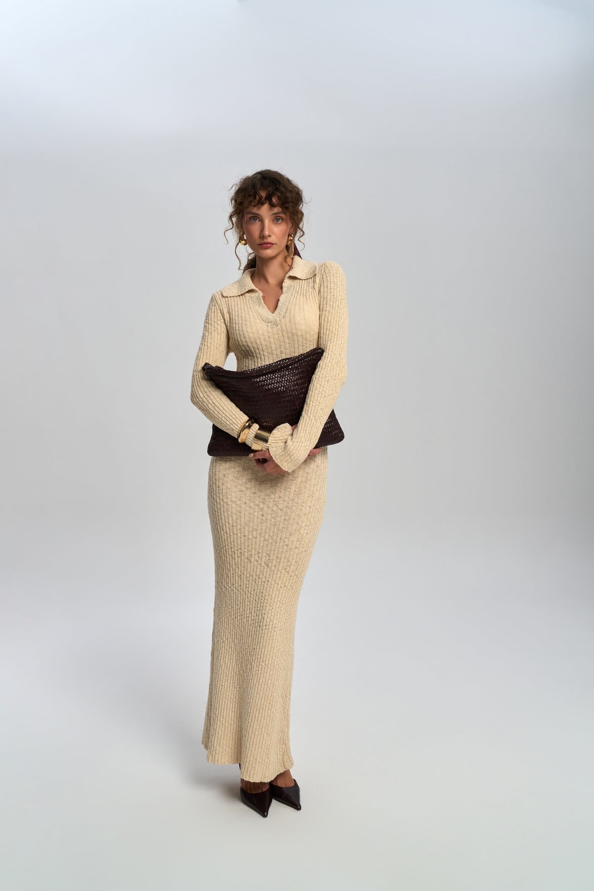 Eloria Polo Yaka Beige Dress Elbise