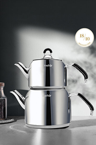 Modern Maxi Large Size Stainless Steel 1.6-2.5 Lt. Teapot Set
