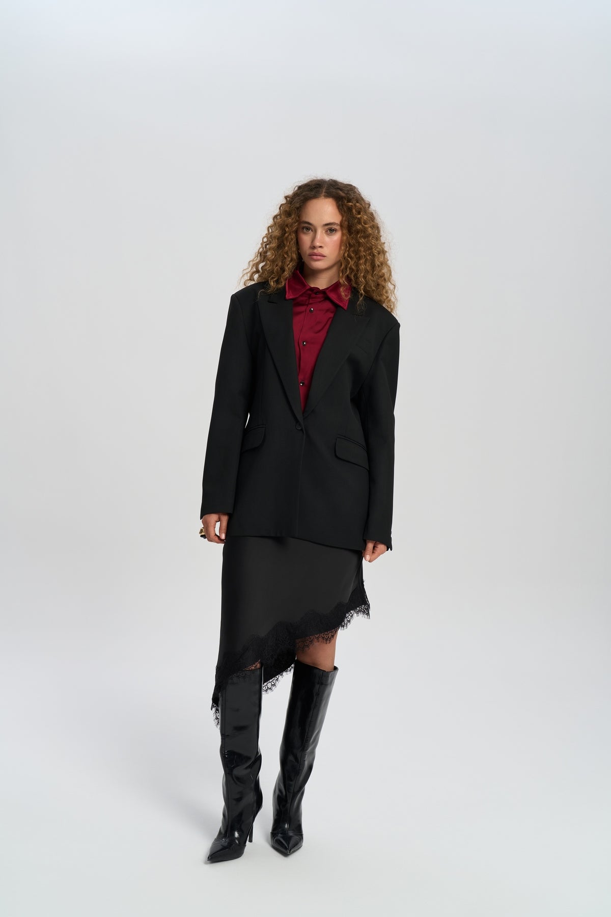 Catroux Shirt Collar Detailed Black Blazer