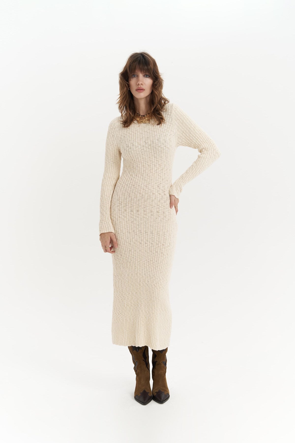 Melbourne Organic Long Knitwear Beige Dress