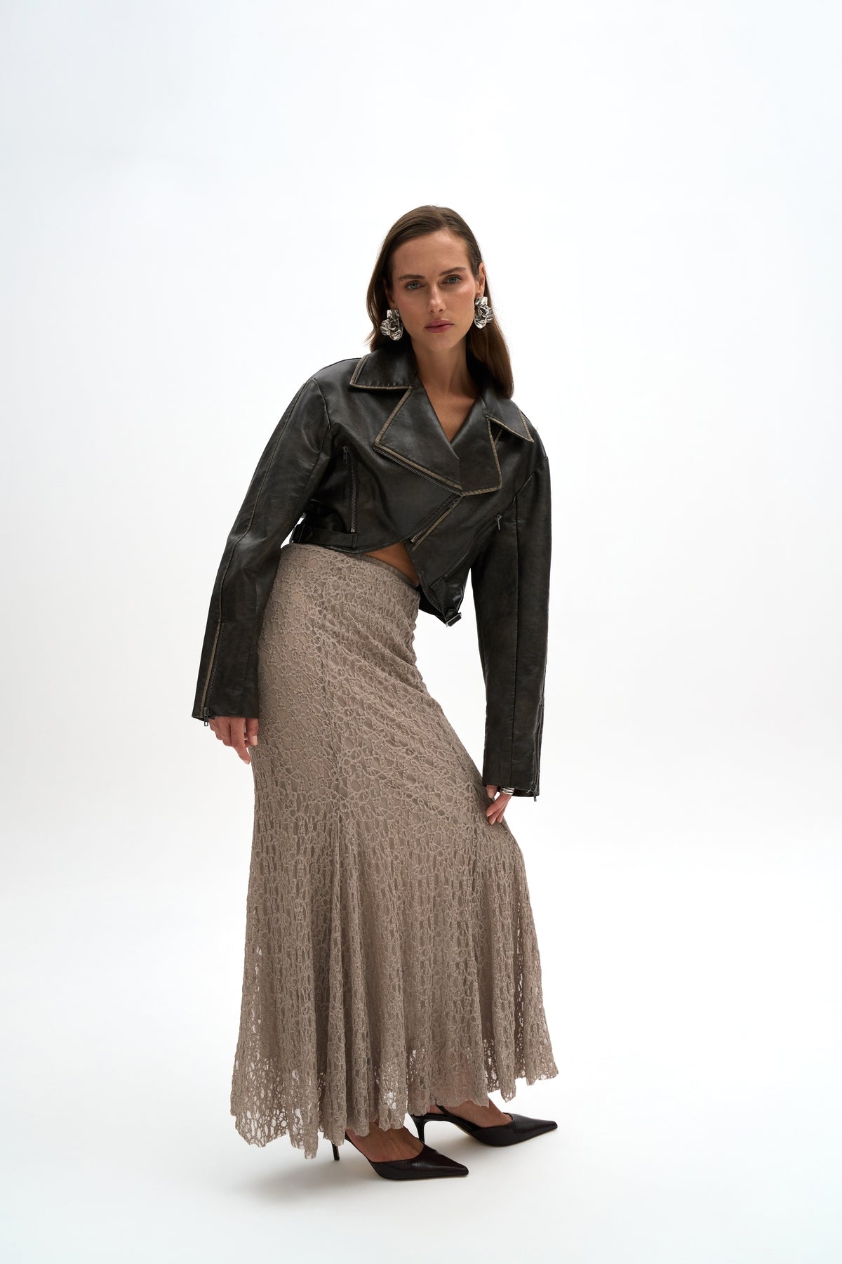Veylia Long Mink Lace Skirt