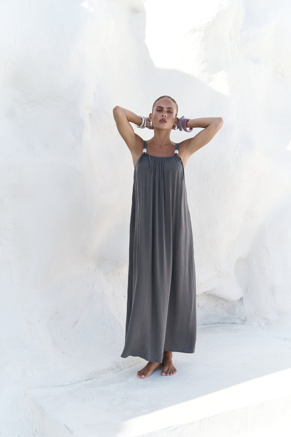 Patterned Bead Detail Anthracite Dress