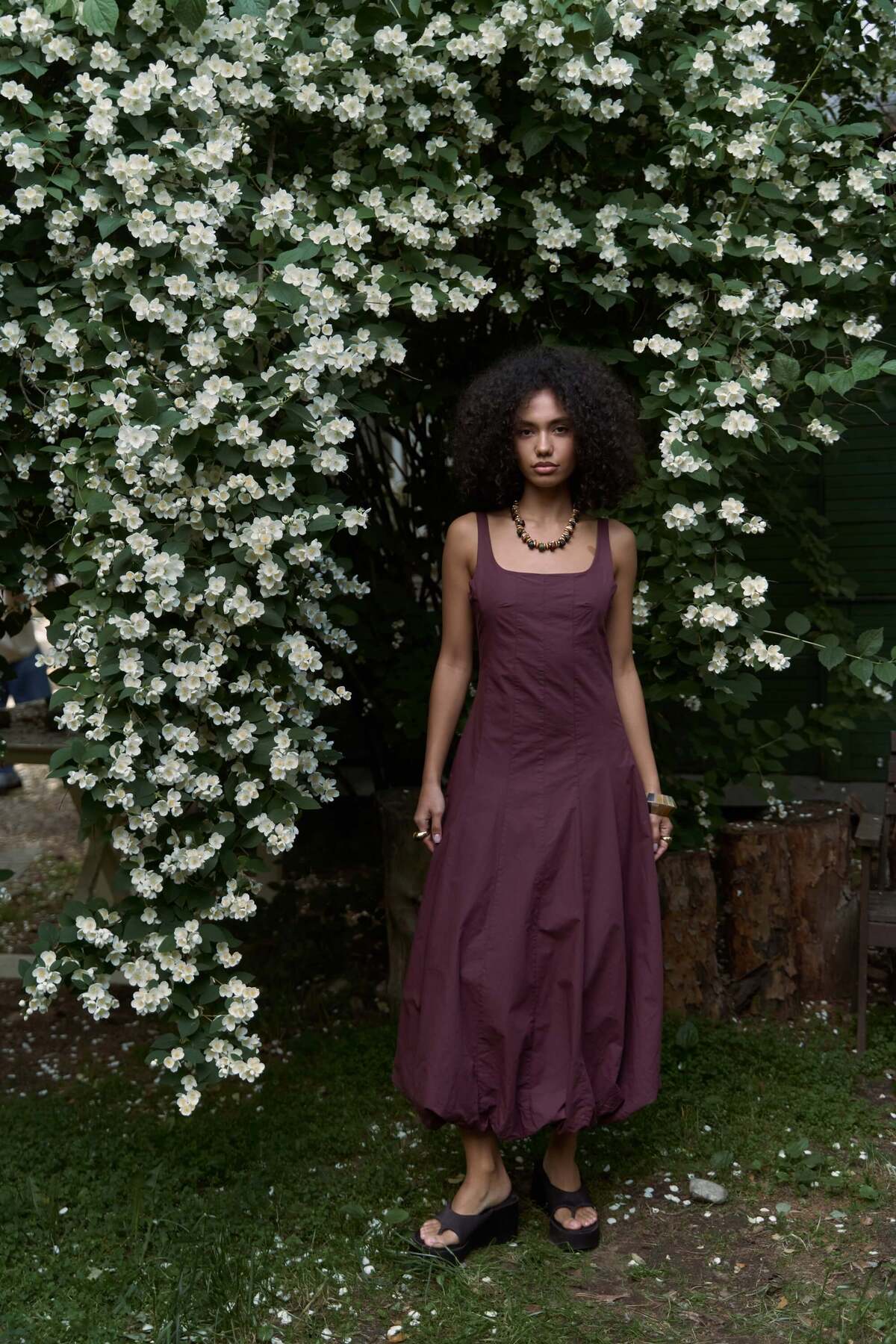 Garda Long Claret Red Balloon Dress