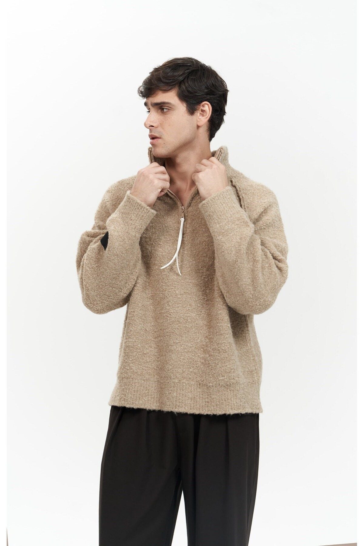 Zane Zipper Detail Mink Men's Knitwear Sweater