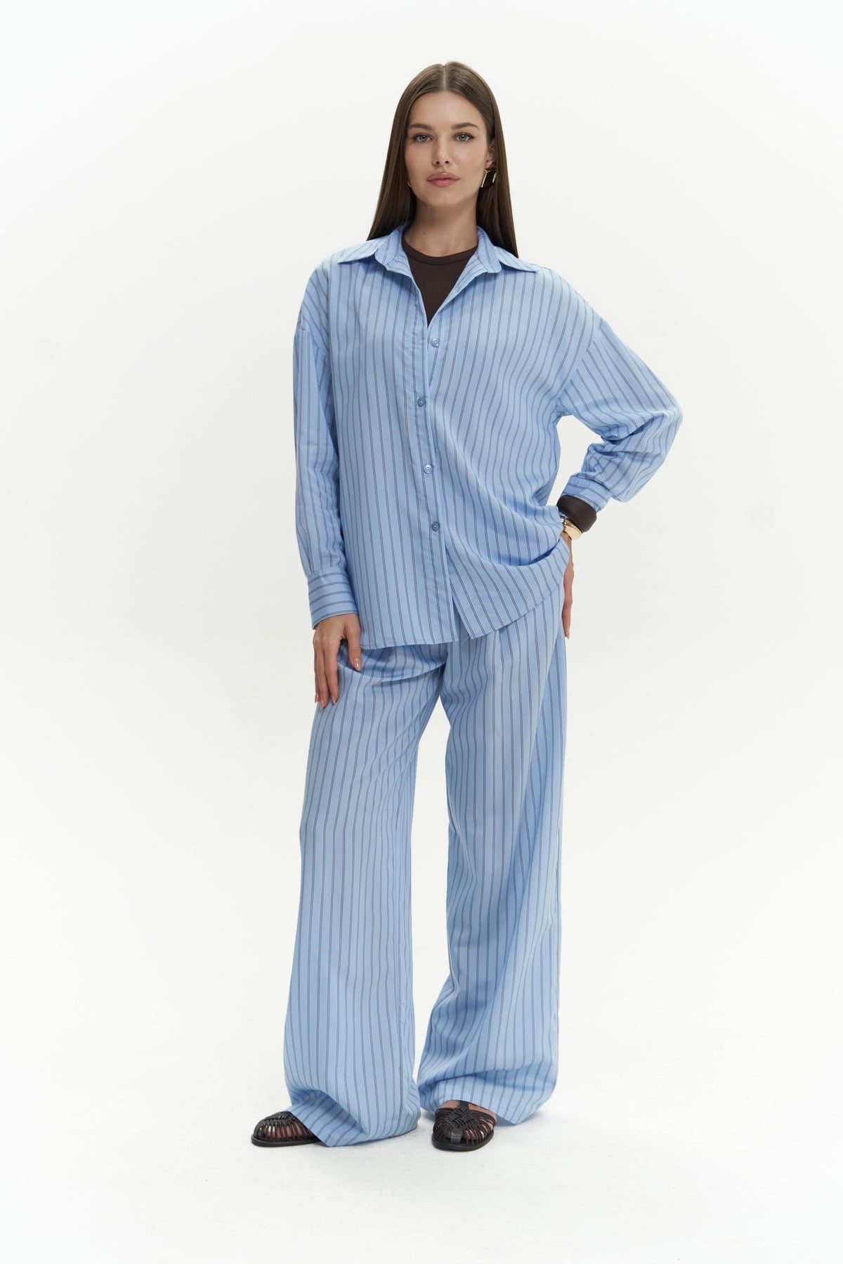 Berlin Striped Blue Shirt Trousers Set