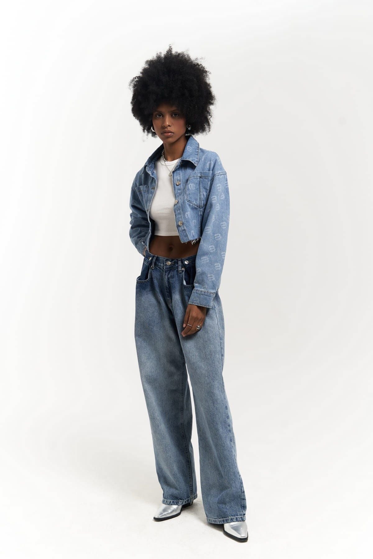 Darcey M Print Blue Short Jean Jacket
