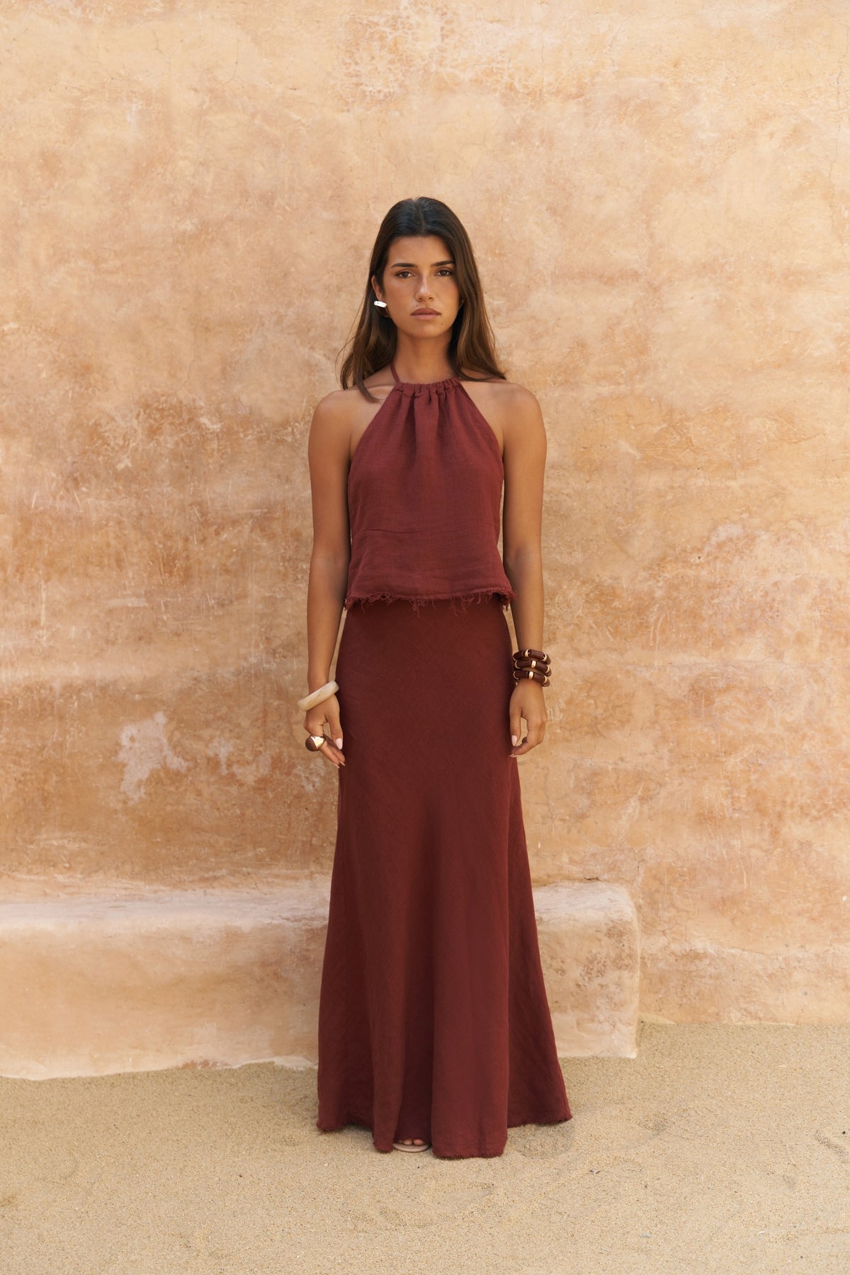 Malmvira Tile Linen Crop Skirt Set