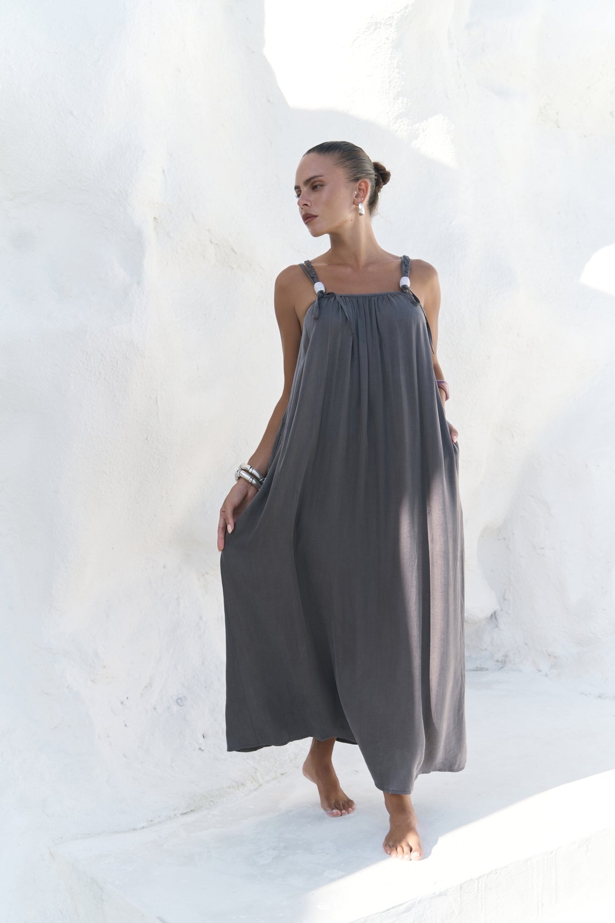 Patterned Bead Detail Anthracite Dress