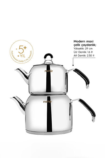 Modern Maxi Large Size Stainless Steel 1.6-2.5 Lt. Teapot Set