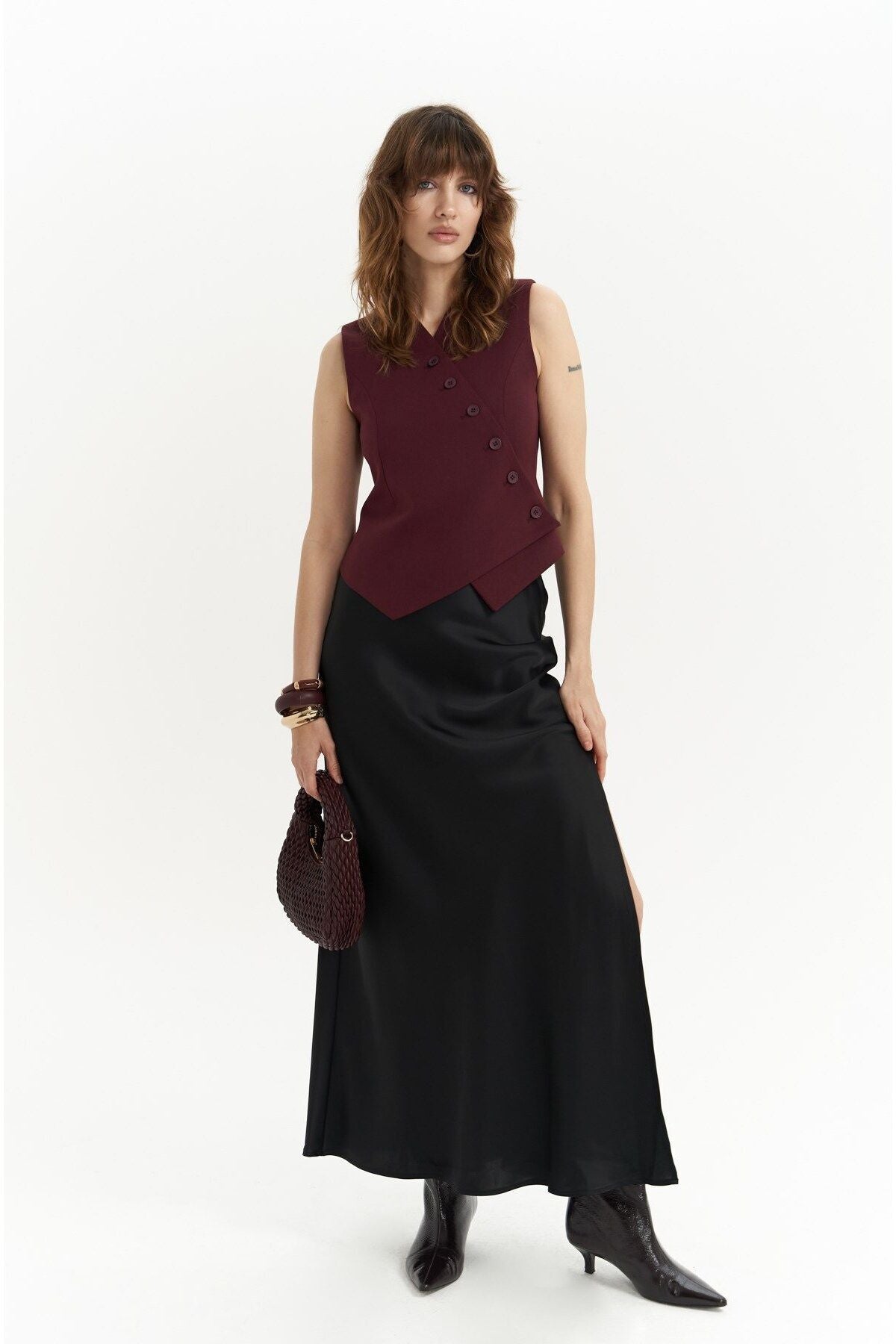 Trappe Burgundy Asymmetrical Vest