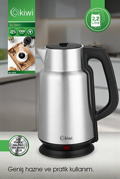 KK-3334 Kettle | 2.2L Stainless Steel, 360° Cordless, Hidden Resistance