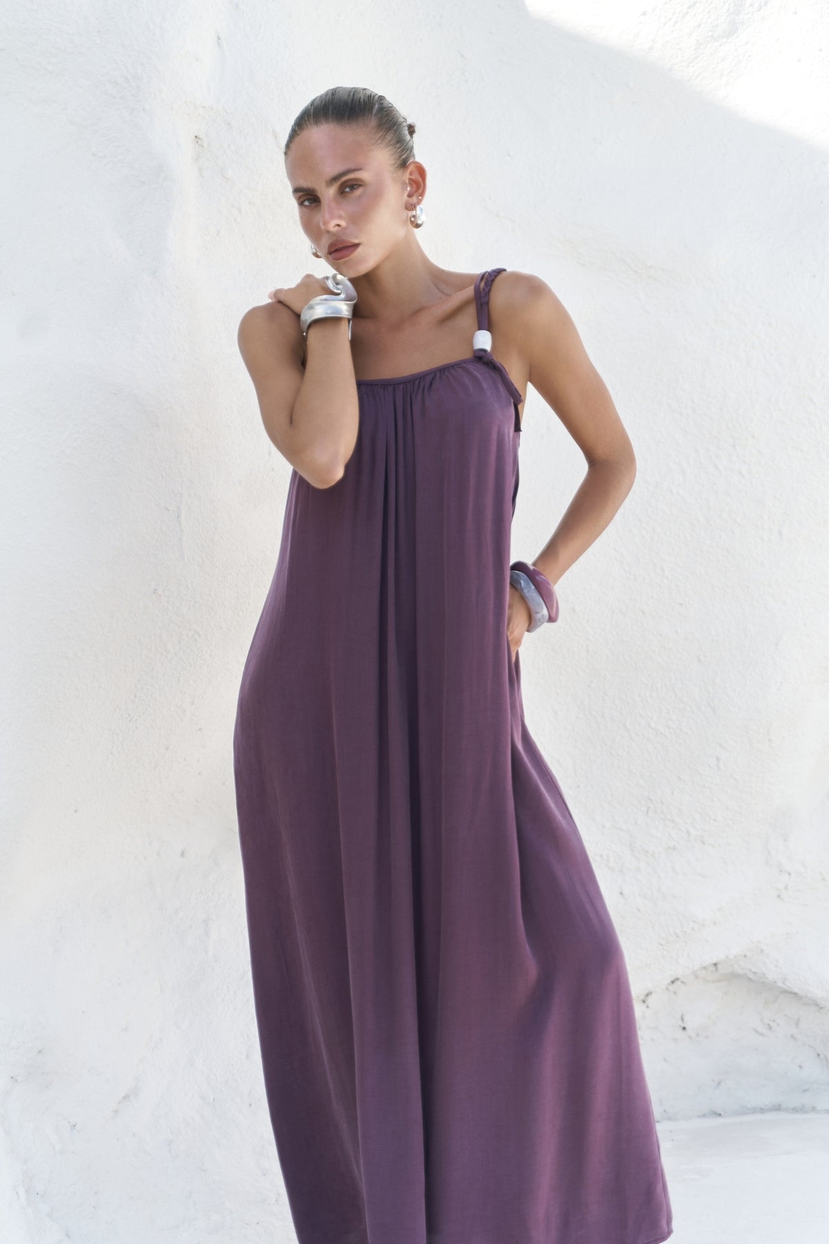 Patterned Bead Detail Claret Red Dress