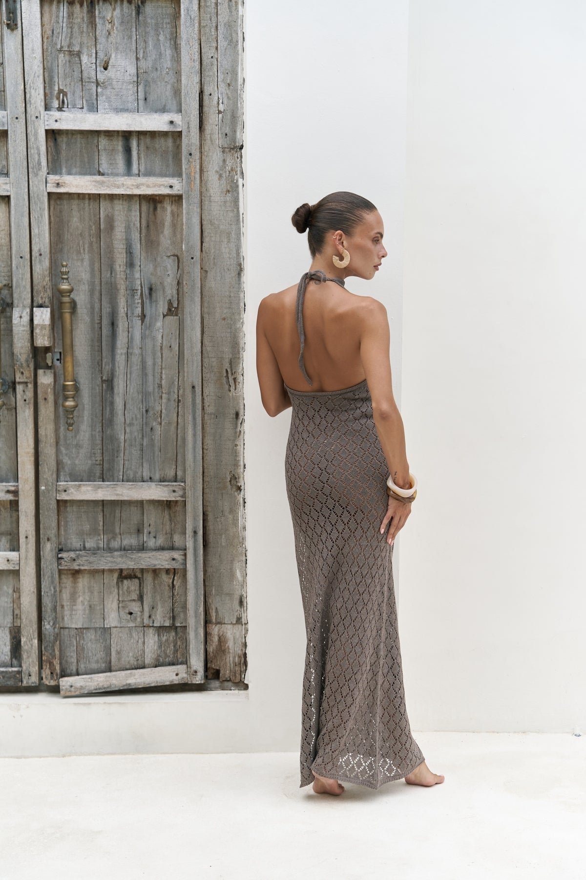 Yudha Backless Brown Knitwear Long Dress