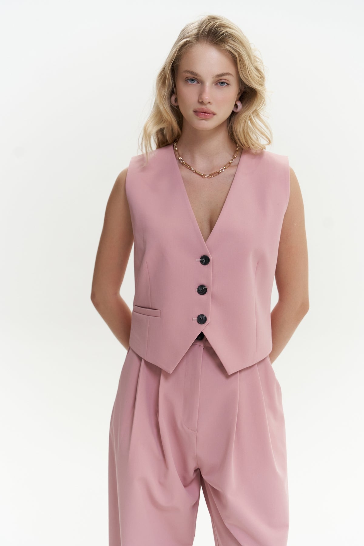 Kaylee Pink Triangle Detail Short Vest