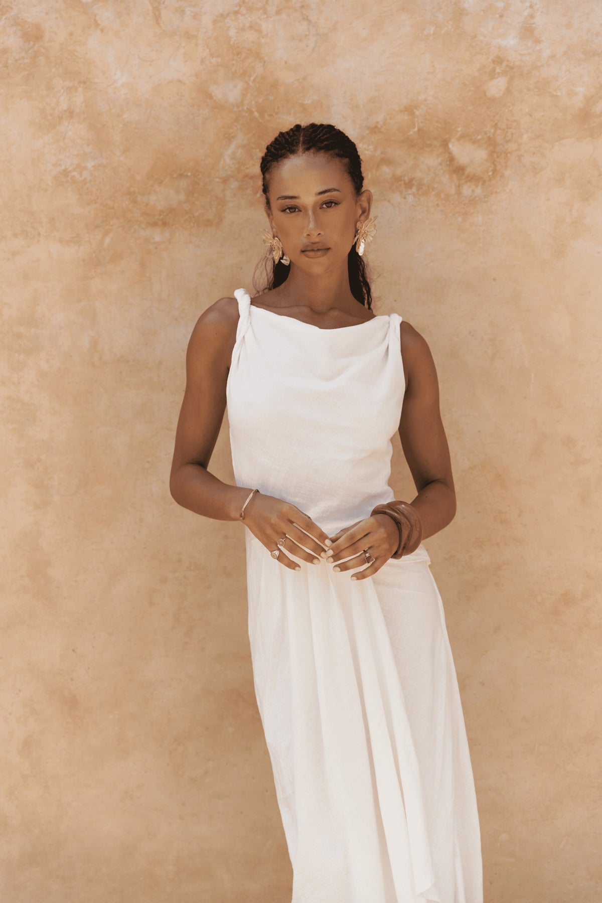 Zimbabue Long Ecru Linen Dress